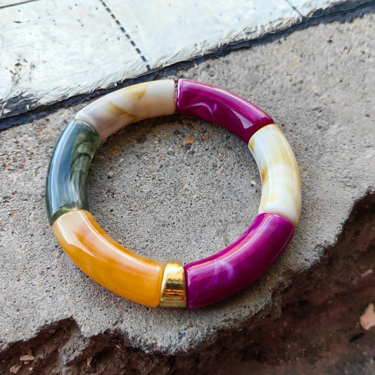 FISHSHEEP Bohemia Acrylic Colorful Bamboo Stackable Chunky Bracelet