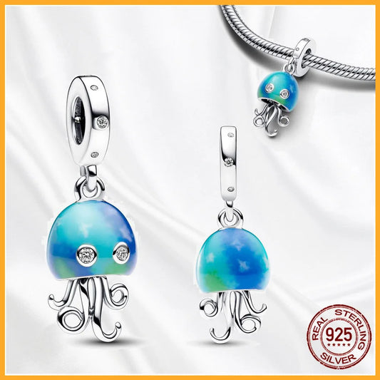 925 Sterling Multiple Shapes Silver Dangle Beads Charm Bracelet