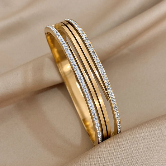 AENSOA Inlaid Rhinestone Zircon Stainless Steel Bracelet