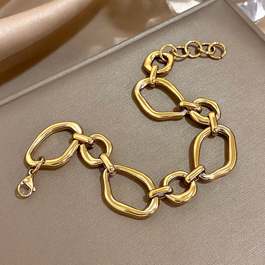 AENSOA 1Pc Chunky Irregular Link Chain Stainless Steel Bracelet