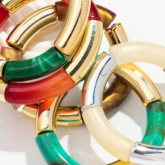 FISHSHEEP Bohemia Acrylic Gold and Silver Color Chunky Bamboo Bracelet